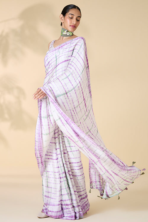 Okhai "Orchid Love" Tie-and-Dye Modal Silk Saree with Blouse Piece