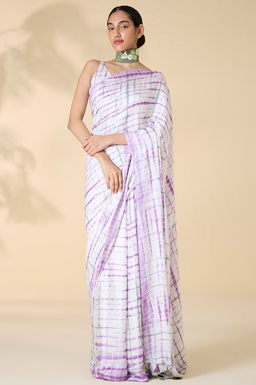 Okhai "Orchid Love" Tie-and-Dye Modal Silk Saree with Blouse Piece