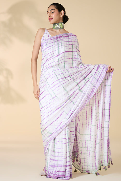 Okhai "Orchid Love" Tie-and-Dye Modal Silk Saree with Blouse Piece