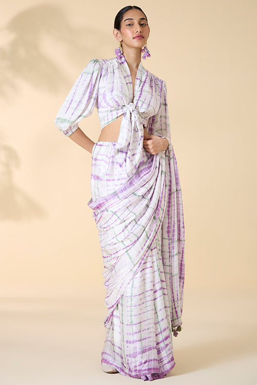 Okhai "Orchid Love" Tie-and-Dye Modal Silk Saree with Blouse Piece