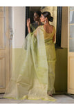 Sheer Elegance.  Exclusive Handwoven Resham Silk Saree - Pale Green