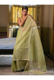 Sheer Elegance. Exclusive Handwoven Resham Silk Saree - Soft Green