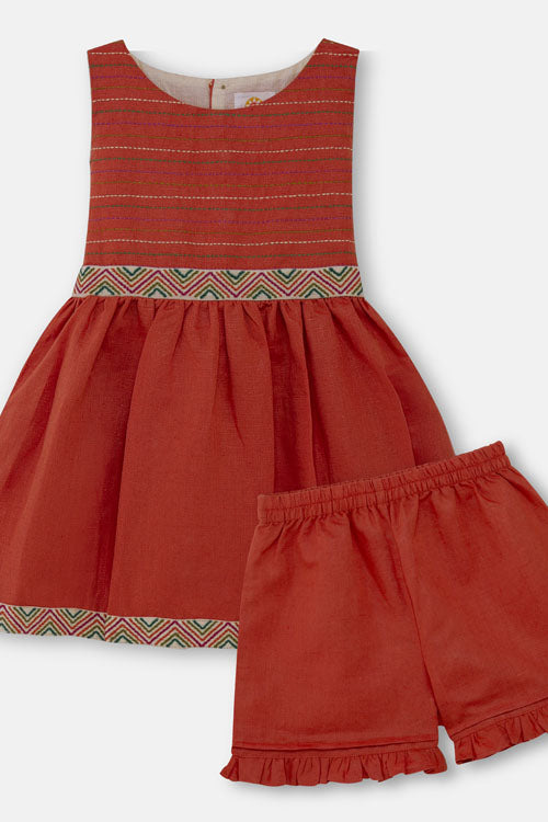 Soleilclo Hand Embroidered Linen Dress And Shorts