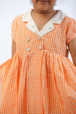 Soleilclo "Orange Gingham" Lapel Collar Cotton Dress
