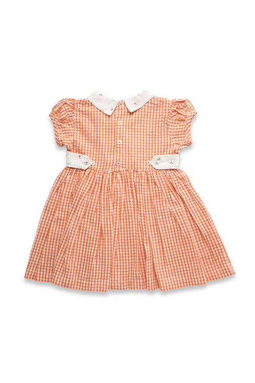 Soleilclo "Orange Gingham" Lapel Collar Cotton Dress