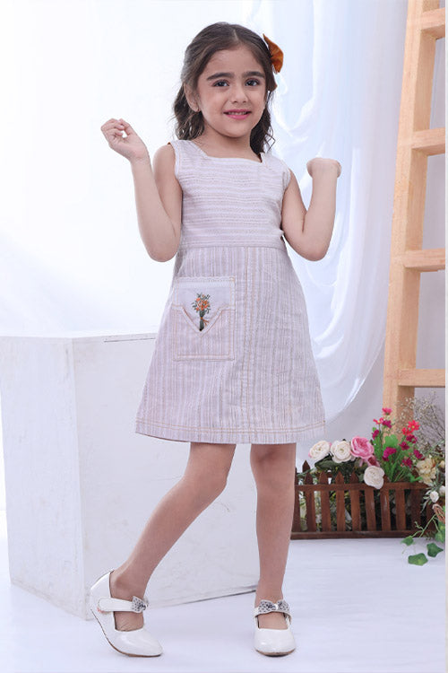 Soleilclo "Floral Bouquet" Sleeveless Hand Embroidered Cotton A-Line Dress