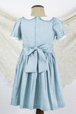 Soleilclo Turquoise Peter Pan Collar Hand Smocked Cotton Dress