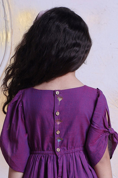 Soleilclo "Sparkler" Hand Embroidered Gathered Sleeve Cotton Dress