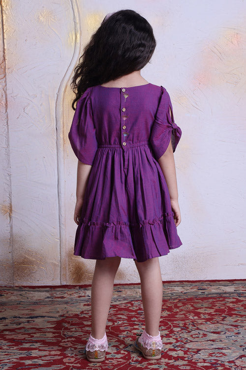 Soleilclo "Sparkler" Hand Embroidered Gathered Sleeve Cotton Dress