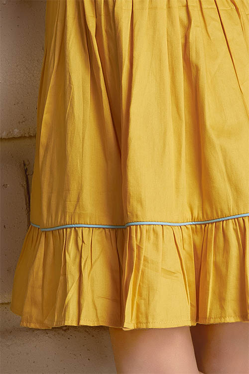 Soleilclo "Mustard Bloom" Sleeveless Hand Embroidered Cotton Dress