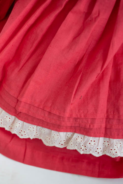 Soleilclo "Coral Pleated Yoke Embroidered Cotton Long Sleeves Dress"