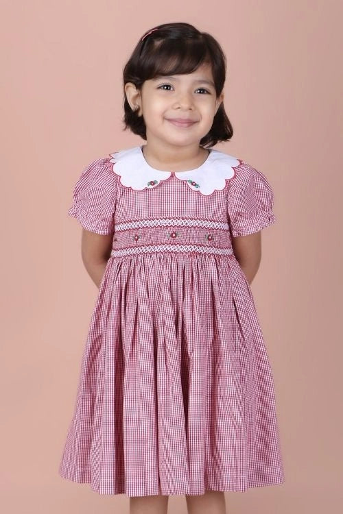 Soleilclo "Classic Red Smocked Micro Gingham Dress"