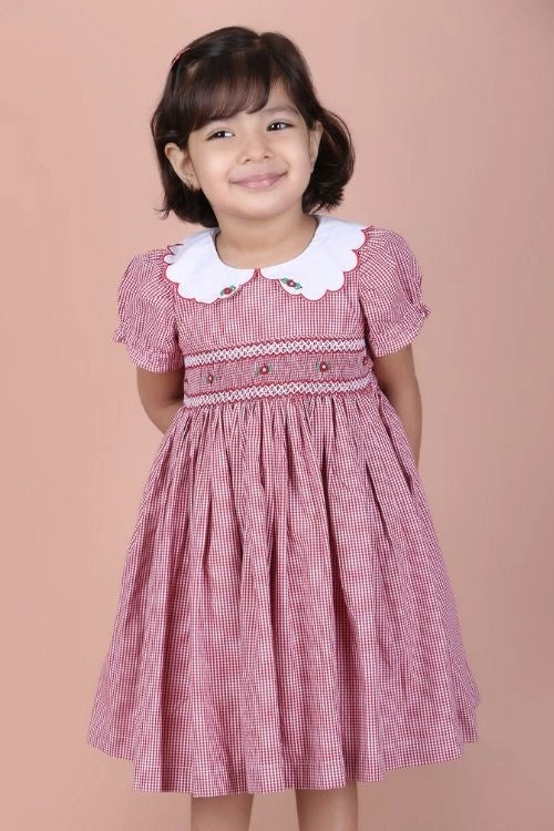 Soleilclo "Classic Red Smocked Micro Gingham Dress"