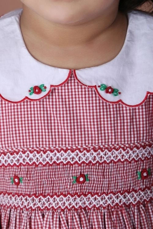 Soleilclo "Classic Red Smocked Micro Gingham Dress"