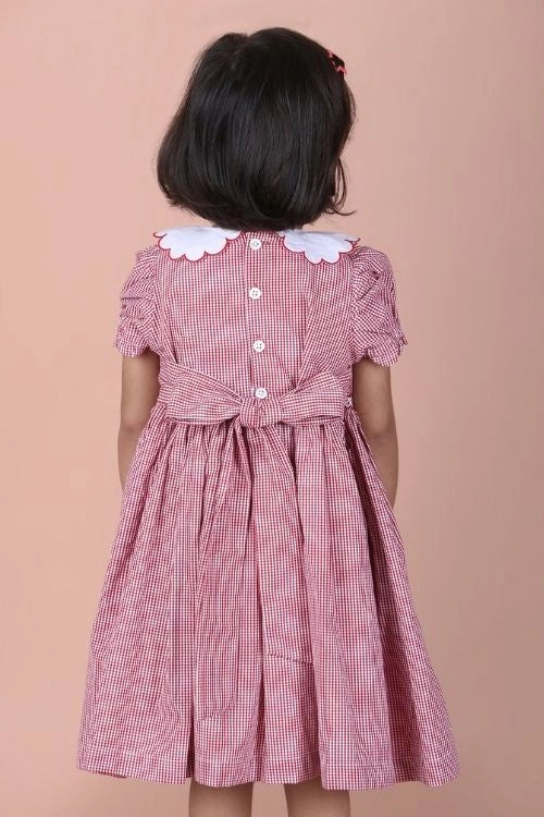 Soleilclo "Classic Red Smocked Micro Gingham Dress"