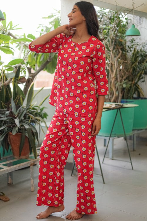 Sootisyahi 'Omelet Oasis' Handblock Printed Pure Cotton Night Suit