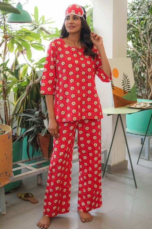Sootisyahi 'Omelet Oasis' Handblock Printed Pure Cotton Night Suit