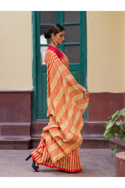 Stunning Stripes. Handwoven Bengal Cotton Saree
