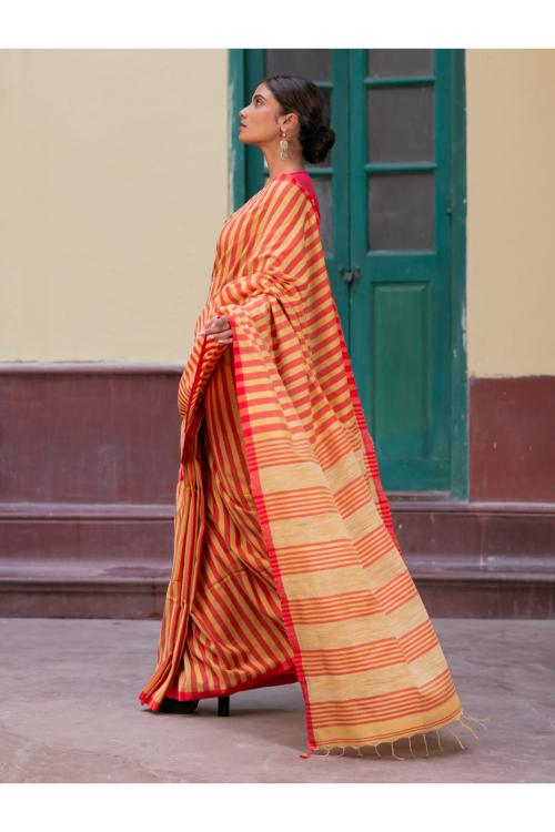 Stunning Stripes. Handwoven Bengal Khadi Cotton Saree