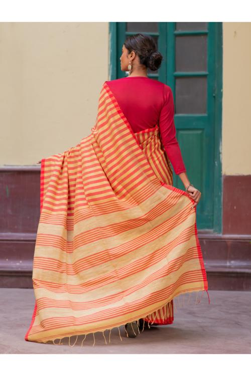 Stunning Stripes. Handwoven Bengal Cotton Saree