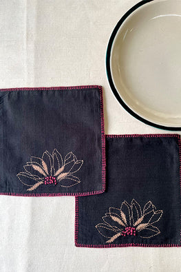 Okhai "Arabica" Hand Embroidered Pure Cotton Set of 6 Coasters