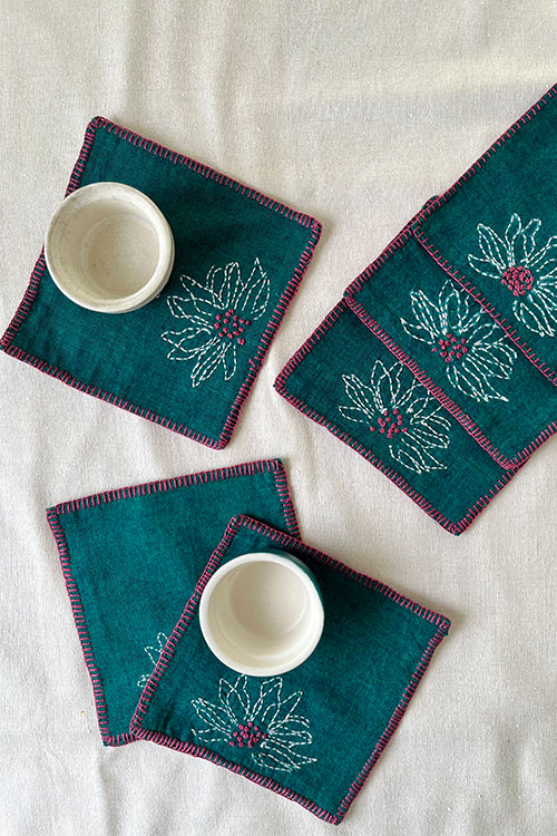 Okhai "Cherubs" Hand Embroidered Pure Cotton Set of 6 Coasters