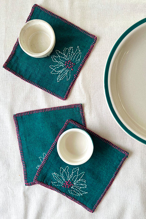 Okhai "Cherubs" Hand Embroidered Pure Cotton Set of 6 Coasters