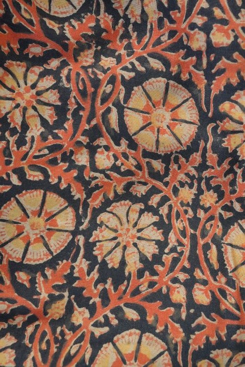 Natural Dye Block Print Tussar Fabric 0.5 Mtrs