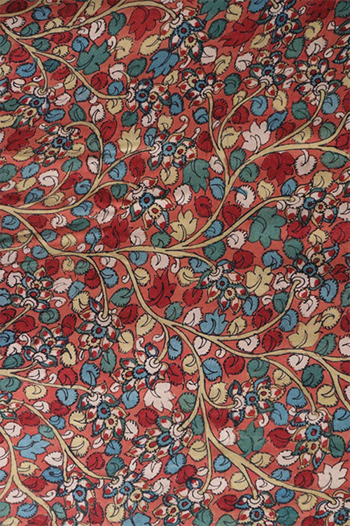Natural Dye Hand-Painted Kalamkari Tussar Silk X Cotton Fabric 0.50 Mtr