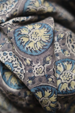 Natural Dye Block Print Tussar Silk Fabric x 0.50 Meter