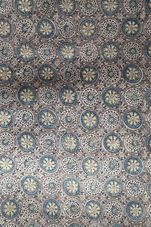 Creative Bee Natural Dye Block Print Tussar Silk Fabric x 0.50 Meter