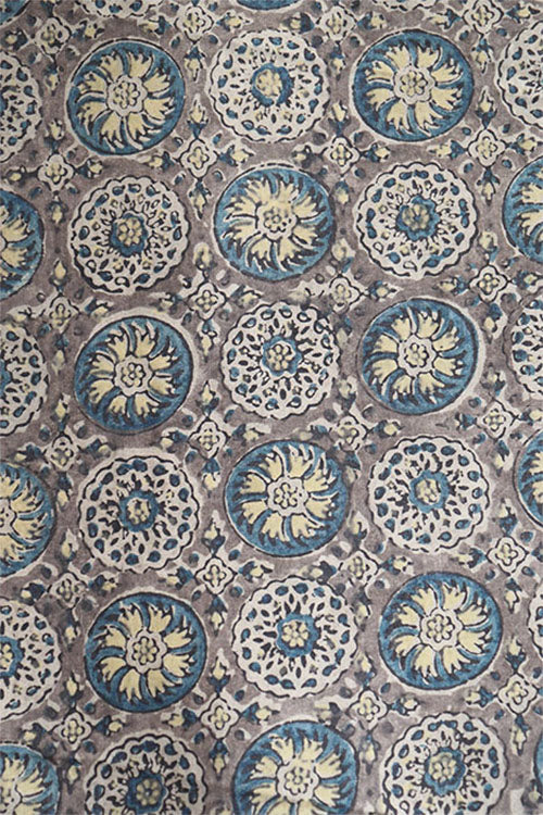 Creative Bee Natural Dye Block Print Tussar Silk Fabric x 0.50 Meter