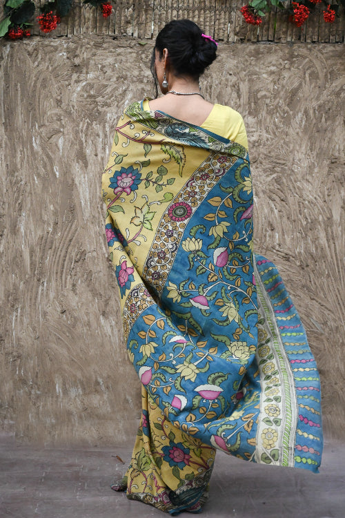 The ICH Signature Kalamkari Hand Painted Silk Blend Saree - Mangalavalli