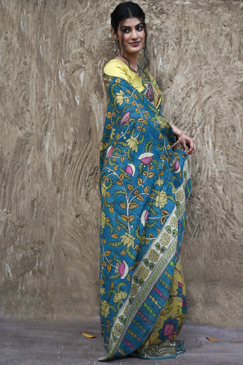 The ICH Signature Kalamkari Hand Painted Silk Blend Saree - Mangalavalli