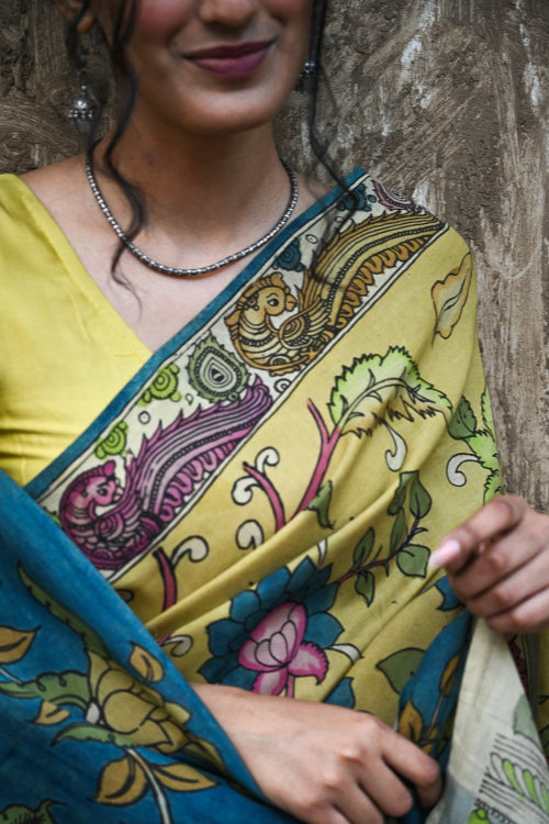 The ICH Signature Kalamkari Hand Painted Silk Blend Saree - Mangalavalli