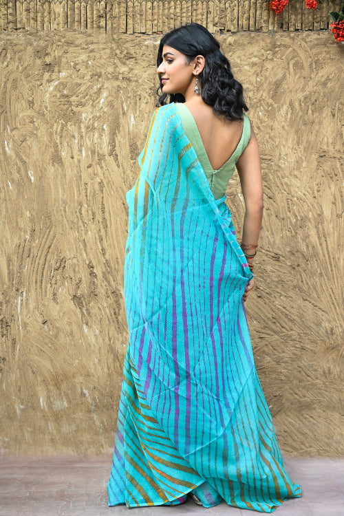 The ICH The Rang Tarang Collection : Hand Dyed Leheriya Kota Cotton Saree - Neel Sarovar