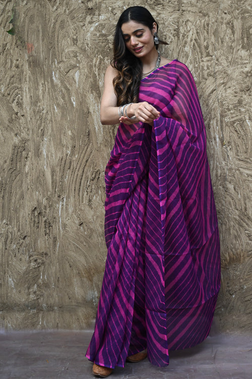 The ICH The Rang Tarang Collection : Hand Dyed Leheriya Kota Cotton Saree - Rajkumari Rani