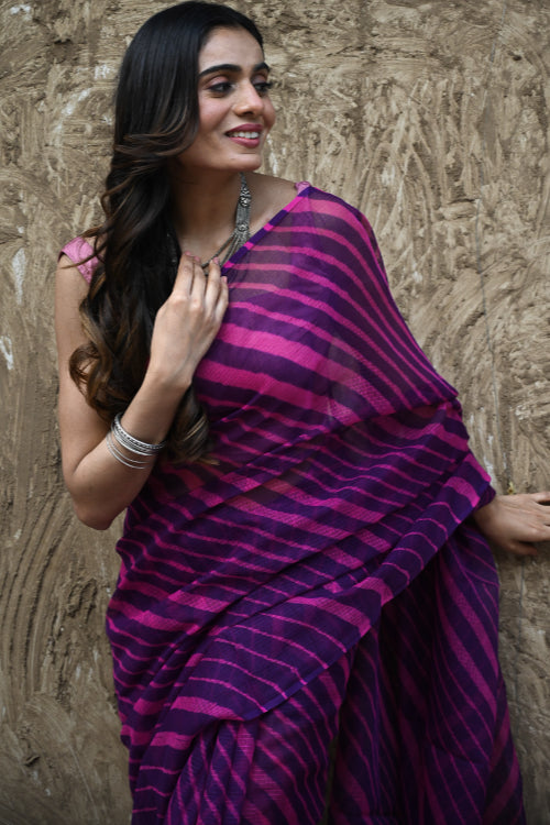 The ICH The Rang Tarang Collection : Hand Dyed Leheriya Kota Cotton Saree - Rajkumari Rani