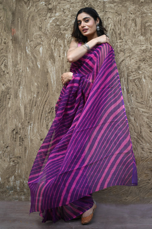 The ICH The Rang Tarang Collection : Hand Dyed Leheriya Kota Cotton Saree - Rajkumari Rani