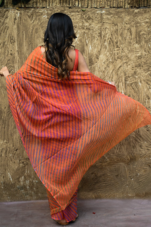 The ICH The Rang Tarang Collection : Hand Dyed Leheriya Kota Cotton Saree - Marigold Mehfil