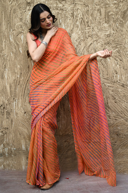 The ICH The Rang Tarang Collection : Hand Dyed Leheriya Kota Cotton Saree - Marigold Mehfil