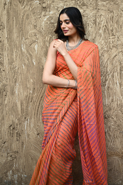 The ICH The Rang Tarang Collection : Hand Dyed Leheriya Kota Cotton Saree - Marigold Mehfil