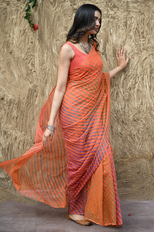The ICH The Rang Tarang Collection : Hand Dyed Leheriya Kota Cotton Saree - Marigold Mehfil