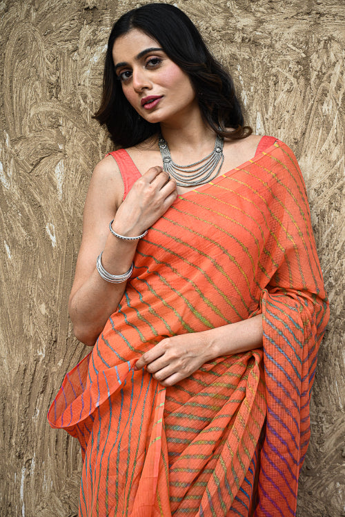 The ICH The Rang Tarang Collection : Hand Dyed Leheriya Kota Cotton Saree - Marigold Mehfil
