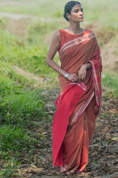The ICH Sambalpuri Handwoven Ikat Soft Cotton Saree - Lal Mrinal