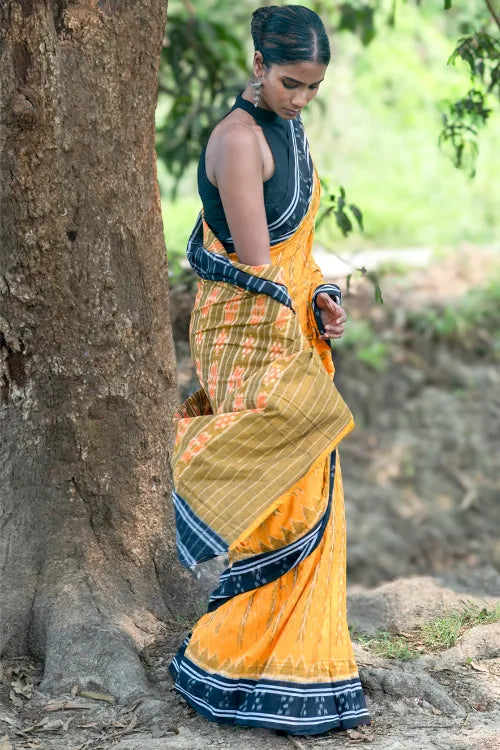 The ICH Sambalpuri Handwoven Ikat Soft Cotton Saree - Kanak Tarang