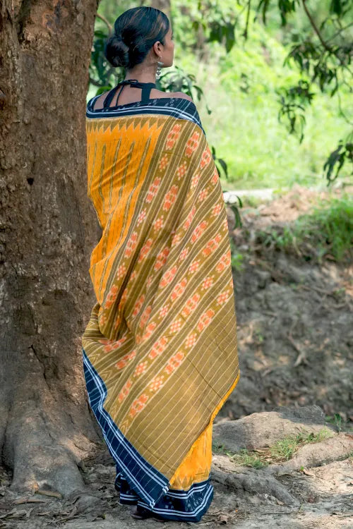 The ICH Sambalpuri Handwoven Ikat Soft Cotton Saree - Kanak Tarang