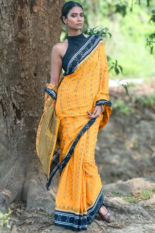 The ICH Sambalpuri Handwoven Ikat Soft Cotton Saree - Kanak Tarang