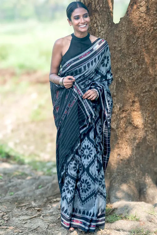 The ICH Sambalpuri Handwoven Ikat Soft Cotton Saree - Phool Bhag