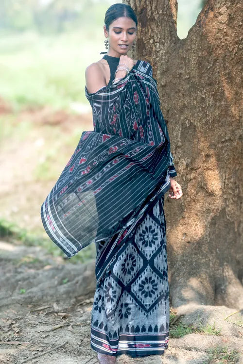 The ICH Sambalpuri Handwoven Ikat Soft Cotton Saree - Phool Bhag